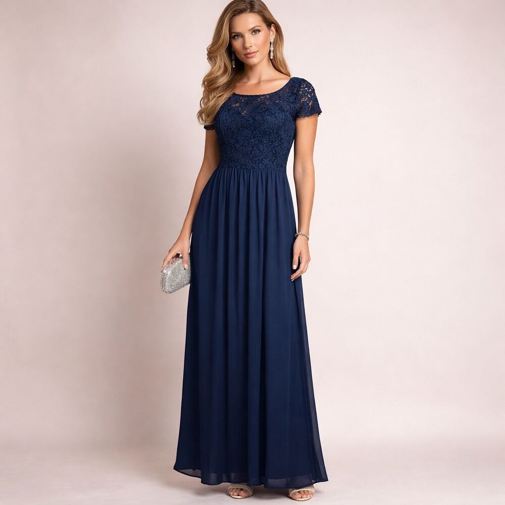 Lulus Crochet Lace Maxi Dress L Open Back Navy Blue Cocktails Bridesmaid Wedding
